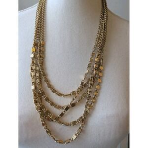 Vintage Capri Necklace In Gold Tone Multi Strand Layering Classic 90s Style